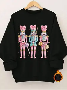 Fashion Christmas Women's Sweatshirt, Fun Nutcracker Design, Cute Round Neck, Y2K Vintage Style, Comfortable Pullover, Casual Wear