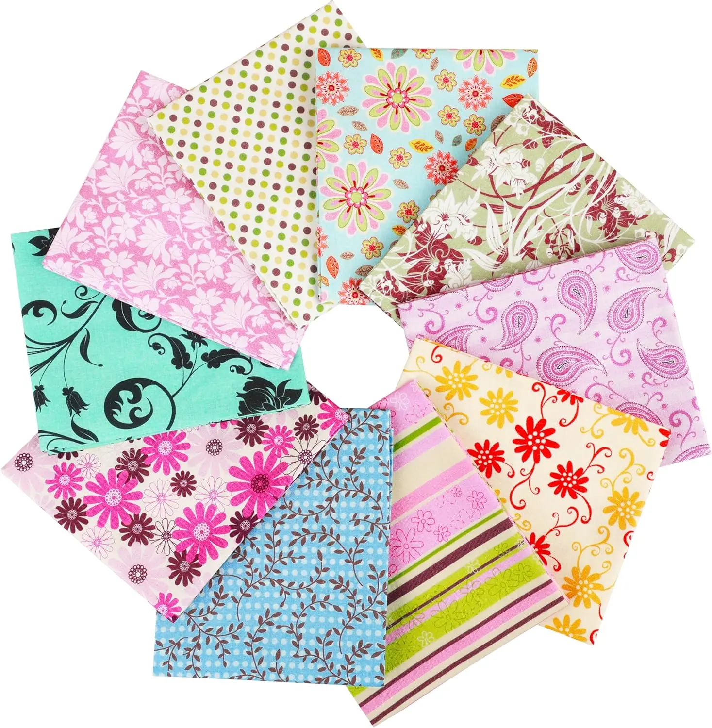 Newbrothread-Craftido 100% Cotton Plain Weave Quilting Fabric Bundles - 10 Fat Quarters (18"x21"), 5.2 oz Medium Weight, Breathable, Anti-Shrink, Durable, Floral Print, Celestial Motif, for Quilting, Crafting, Room Decor, House Decor, Sewing Supplies