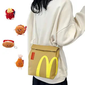 McDonald's Cute Backpack Casual Canvas Shoulder Crossbody Bag with Hamburger Pendant Daypack for Male and Female