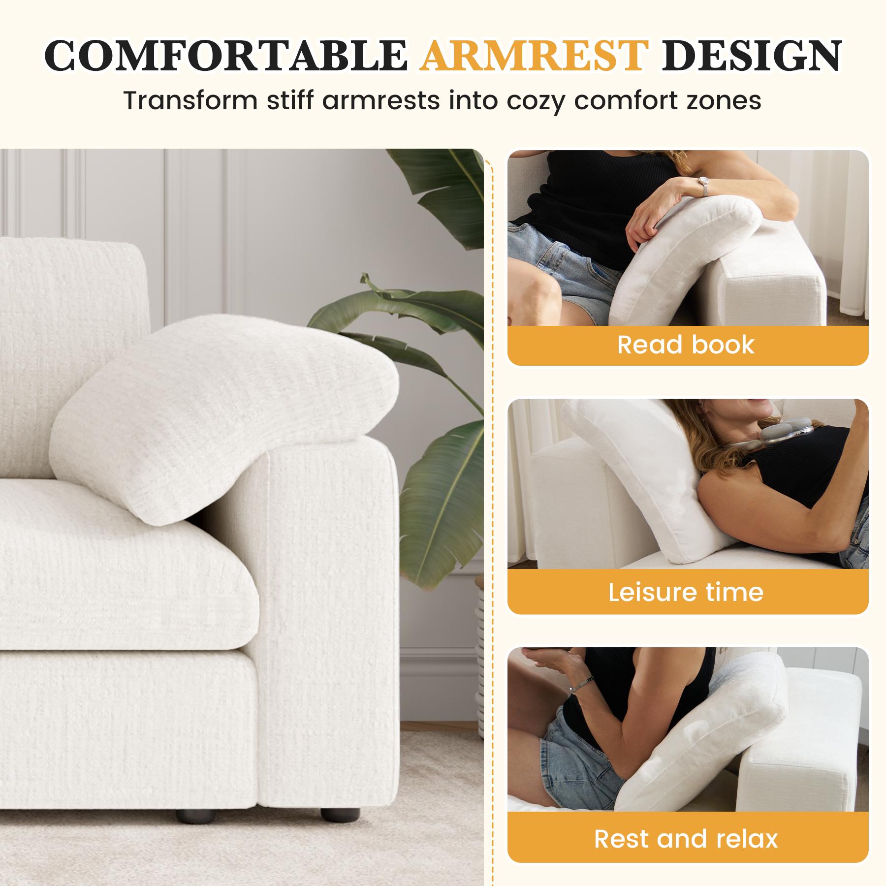 【Shipped in four Packages】118" L Shaped Modular Sectional Sofa, Oversized 3-Seater Convertible Cloud Couch, Modern Chenille Sectional Couches for Living Room, Cream White 1 PCS