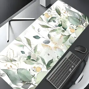 Watercolor Green Gold Leaves Design Mouse Pad, Large Gaming Mouse Pad, Aesthetic Desktop Decoration Protective Pad, Multi-size Mousepad Suitable for Laptop