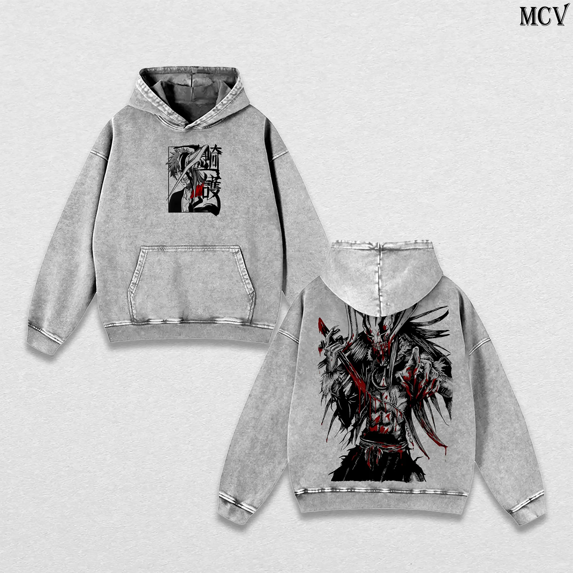 Ichigo Hollow Form Bleach Hoodie Washed – Bleach Vintage Washed Heavy Cotton Oversized Anime Manga Hoodie, Vasto Lorde Mask Art Graphic, Kurosaki Ichigo Transformation Edition, Retro Unisex Streetwear, Tee / T-Shirt Washed Option