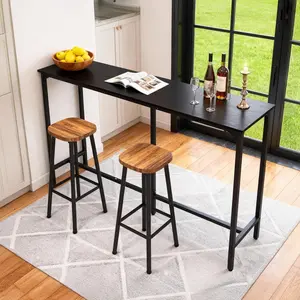 71 Inch High Top Bar Table, Rectangular Narrow Long Counter Height Pub Table with Steel Frame, 39" Ergonomic Height, MDF Wood Top, Space-Saving Design for Kitchen Living Room Dining Entryway, Adjustable Feet