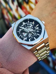 1pc Men's Fashion Business Automatic Mechanical Watch Luminous Hands Stainless Steel Strap Irregular Case Classic Analog Watch Skeleton Mens Watches Gifts Business Automatic Wristwatch