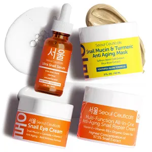 Snail Mucin Glow Kit - Anti Aging K Beauty Routine Turmeric Centella Vitamin E Hyaluronic Acid