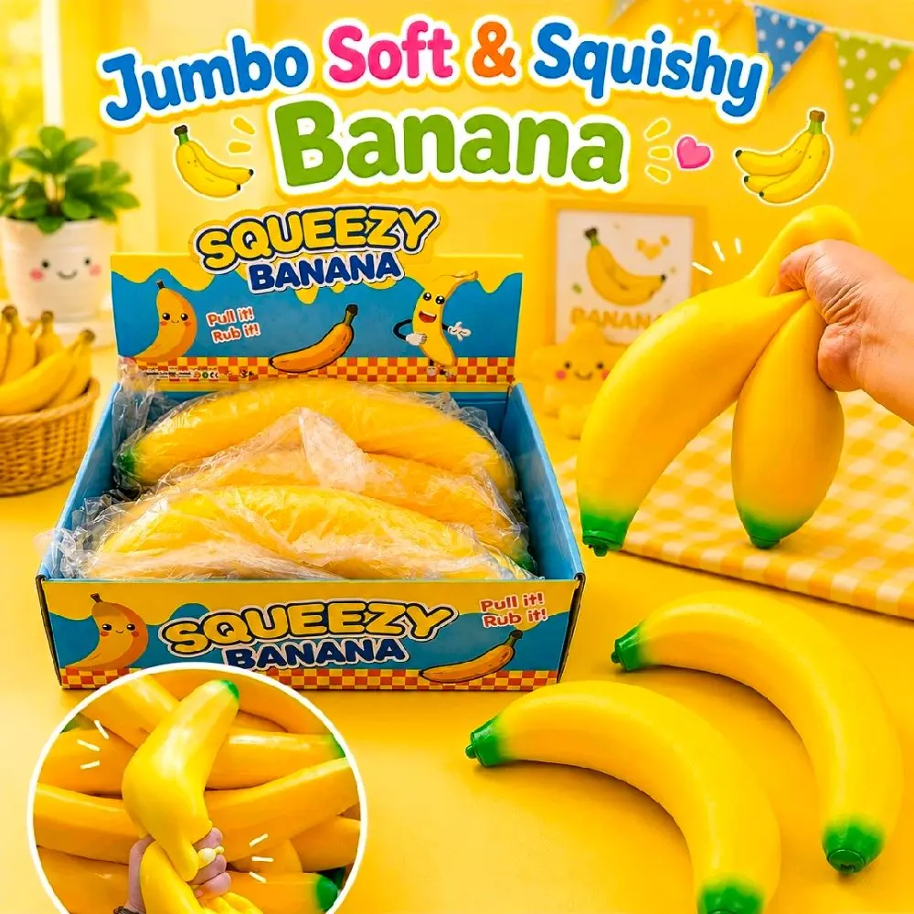 Jumbo Squishy Banana Stress Relief Toy for Kids, Soft Slow-Rise Sensory Fidget Toy
