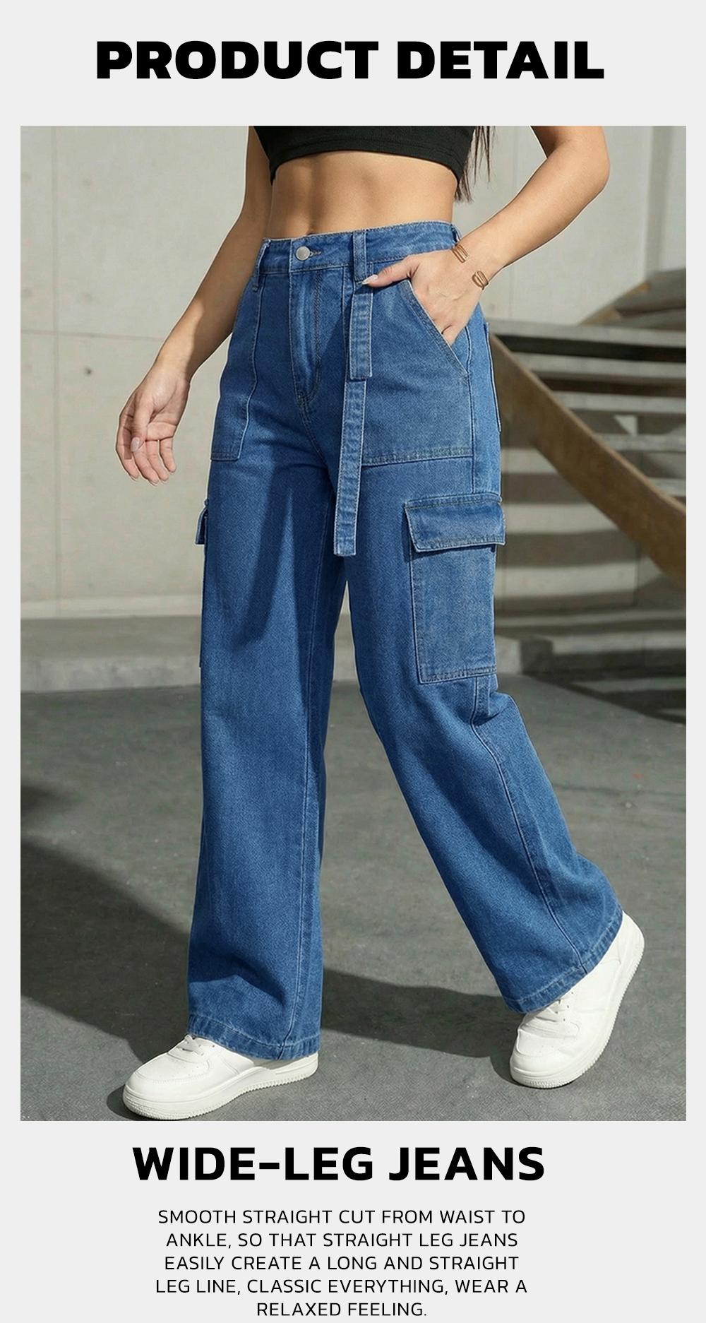 FLVSUN Women's Cargo Pants LOW Waisted Baggy Cargo Jeans Straight Leg Y2K Streetwear Trousers 6 Pockets for Women Teen Girl Womenswear Bottom Womenswear Bottom Denim Maternity Basic Minimalist