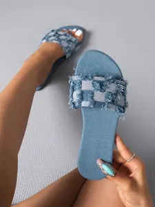 Blue Girl Footwear Women's Flat Sandals 2025 Summer Style Open-Toe Slippers Round Toe Stylish Outdoor Tsinelas Comfy Elegant Sandals