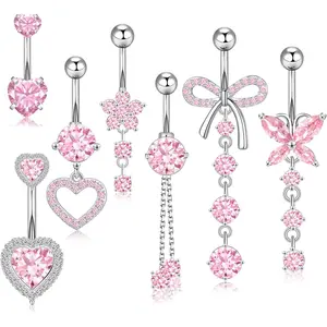 7Pcs 10mm Belly Button Ring Dangle Navel Belly Piercing Jewelry Cute Pink CZ Heart Butterfly Bow Flower Navel Belly Rings for Women Stainless Steel Dainty Dangly Dangling Belly Button Piercing - Home Improvement. Charms Cubic Zirconia