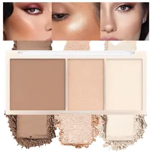 3 IN 1 Brown Nude Face Highlight Bronzer Powder Palette for Face Cheeks Contour Brightening, Buildable Matte Coverage Natural Makeup,Ultra Sculpt Nose Shadow Eyeshadow Primer 01#