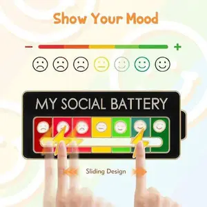 Mood-changing energy brooch, slideable, personalized DIY, social battery alloy badge, emoji, campus pin,Funny Interactive Mood Pins for Jackets & Backpacks - Novelty Cowboy Accessories for Men, Cute Gifts for Girlfriend