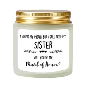Scented Candle Bridesmaid Wedding Proposal Gifts - Lavender Soy Wax Candle - Maid of Honor Proposal Gift - Will You be My Maid of Honor Gifts for Friends Girls Women - Home Decor
