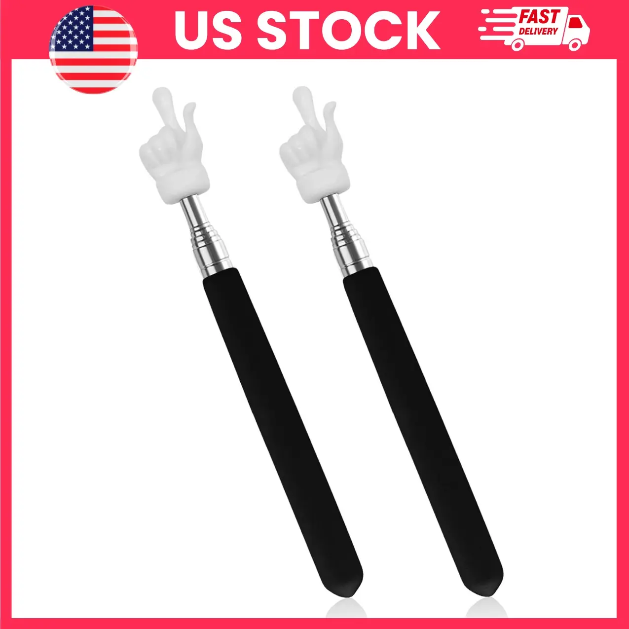 2PCS Telescopic Teacher Pointer Stick, Extendable Hand Finger Pointer with Retractable Stainless Steel Rod, Classroom Pointer for Teachers, Presentations, Kindergarten, Elementary School, Training & Lectures (Black) | school pointer, lecture pointer