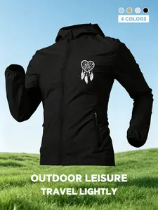 Heart Dreamcatcher Feather Print Women Summer Hooded Zip Up Skin Coat Jacket Four Colors Optional Soft Skin Friendly Comfortable Loose Breathable Lightweight Fashion Casual Outdoor Camping Hiking Cycling Commuting Daily Travel Vacation Must Have New Arriv