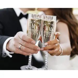 Mr. Mrs. Wedding Reception Celebratory Flutes Twisty Stem Groom Bride Champagne Glass Favor Gift for Couple Newlywed Mr Mrs Him Her Glasses