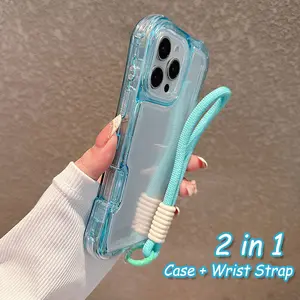 Luxury Wrist Strap Lanyard Clear Phone Case For iPhone 17 AIR 16 16E 15 14 13 12 11 Pro Max 16 Plus Anti Fall Back Cover Wristlet Strap Phone Accessory