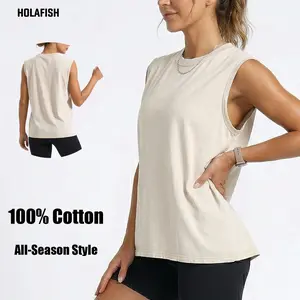 Holafish 1/3Pcs Women's Vintage Acid Wash Tank Top, Unisex Crewneck Sleeveless Cotton Shirt, Loose Fit Workout Tops for Gym Yoga Running Beach, Casual Daily Streetwear Undershirt