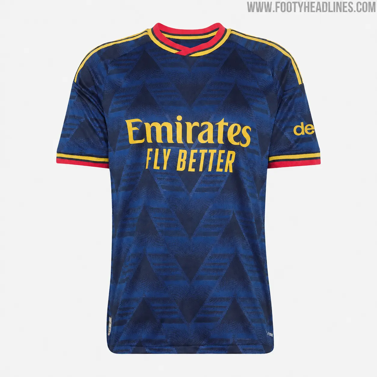 Emirates Fly Better Soccer Jersey - Blue with Yellow and Red Accents - Arsenal Team Jersey