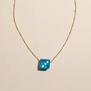 Aqua Blue Dice Charm Necklace
