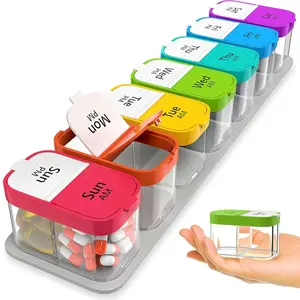 Large 7-Day Pill Organizer - AM/PM Detachable Pill Box, Weekly Pill Case with Removable Compartments for Vitamins & Supplements Weekly Pill Box with 14 Compartments - Detachab