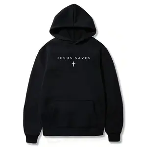 Jesus Saves Cross Minimalist Christian Faith Casual Cotton Hoodie