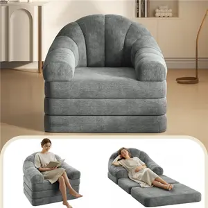 Costoffs 2-in-1 Convertible U-Shaped Chenille Chair Bed, Upholstered Soft Couch, Portable Folding Sofa Bed with Handle, No-Assembly Floor Sleeper for People & Pets, Bedroom & Living Room, U Shaped Sofas