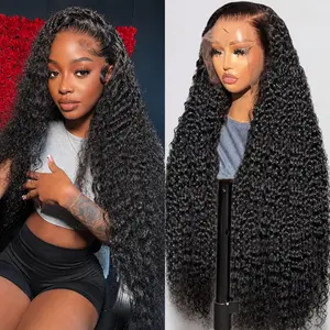 Idoli 32 Inch Deep Wave Lace Front Wigs Human Hair 13x6 HD Lace Front Wigs Natural Black 200% Density