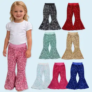 Baby girls sparkle sequins bell bottoms kid glitter pants various colors