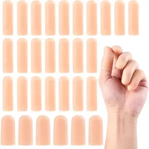30Pcs/Set Gel Finger Cots,2 Sizes Thumb Protector,Soft Finger Covers for Cuts,Fingertip Protector for Embroidery,Cutting,Hands Cracking,Corns, Blisters,and Calluses Protect,Nude,Hand Tools Kits