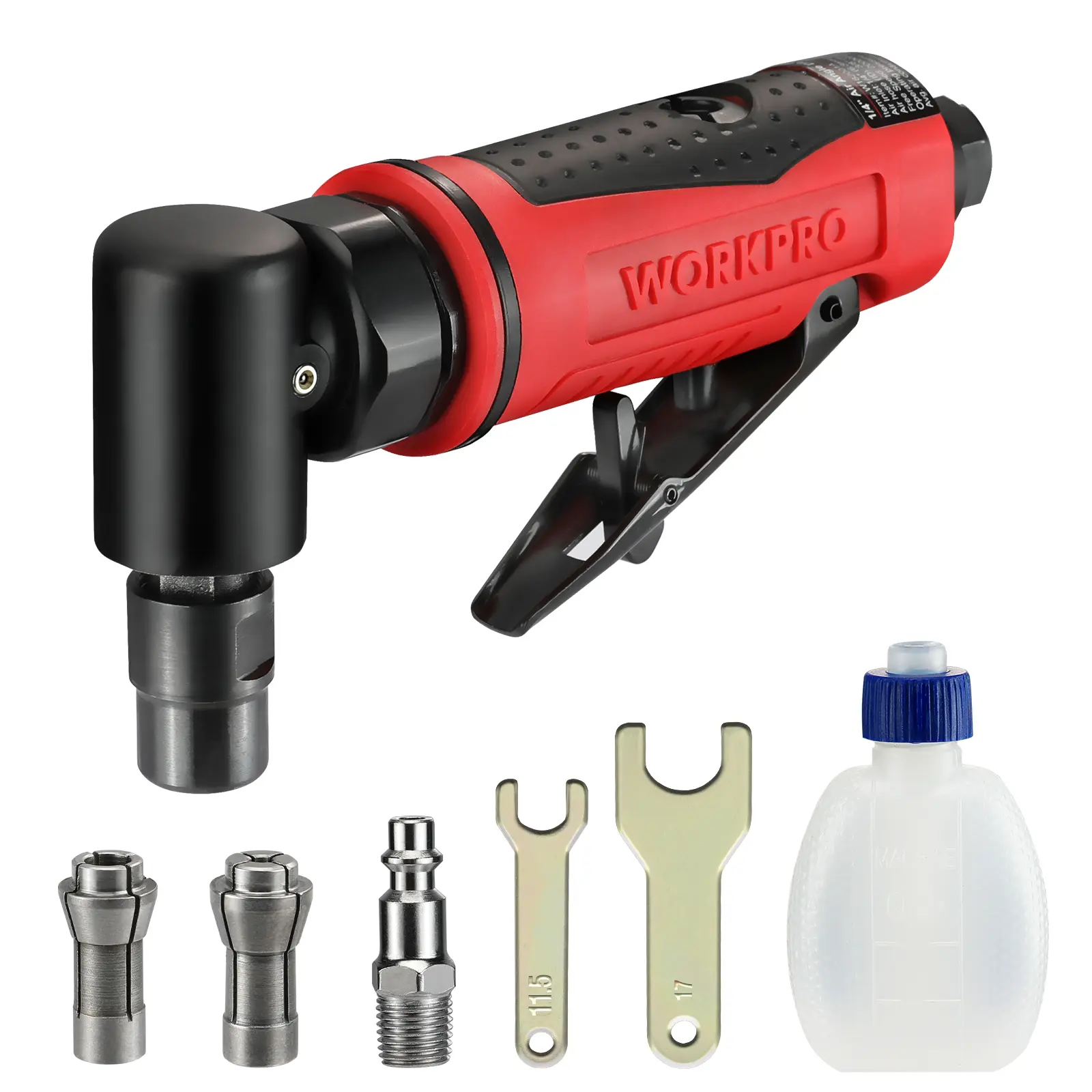 #fathersdaygift WORKPRO Air Angle Die Grinder, 1/4-Inch Pneumatic Right Angle Die Grinder, 20000RPM, Air-Powered 90 Degree for Grinding, Cutting, Polishing, Welding Repair, Deburring, 1/4" & 1/8" Collets Included