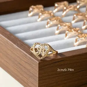 Bohemian Cute Plated Heart Letter Rings, New Simple And Fashionable Hollow Heart 26 English Letter Pendant, Initial Letter Rings Charm Pendant for, Christmas Gift, Mother's Day Gift, Family Gift, Jewelry for Valentine's Day