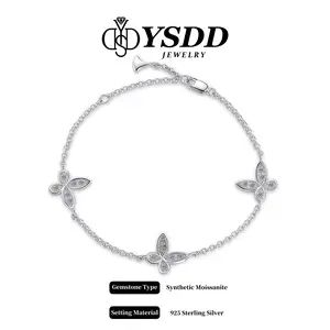 【#488 Butterfly】Full Moissanite Silhouette Triplet Butterfly vvs Synthetic Moissanite Bracelet in 925 Sterling Silver