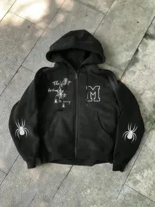 Oversized Spider-Man Print Graphic Hoodie, Full-Zip Loose Fit, Fleece Lined Warm Home/street Wear, Unisex Casual Streetwear