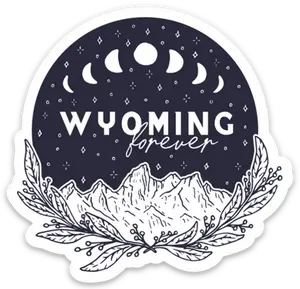 Wyoming Forever Sticker - Decorative Vinyl Star Decoration with Mountain and Leaves, Ideal for Home Decor