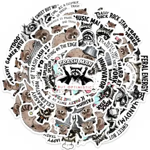 50Pcs Funny Trash Panda Raccoon Stickers - Humorous Cartoon Raccoon Meme Stickers for Water Bottles, Laptops, Journals and Phone Cases