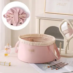 Drawstring  bag, pink large capacity portable travel toiletry and cosmetics storage bag, Travel Cosmetic Bags, drawstring pouch, women's bucket bag, convenient travel  bag, cosmetics organizer, travel essential Makeup