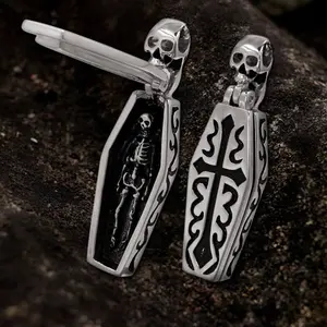 GTHIC Punk Openable Coffin Stainless Steel Skull Pendant Gothic Fashion Accessories for Daily Wear