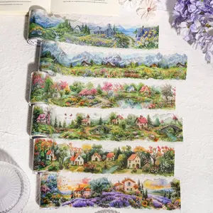 Tomato Sauce Landscape Pet Tape, Small Town Series Healing Scenery House Pattern Handmade DIY Scene Stickers