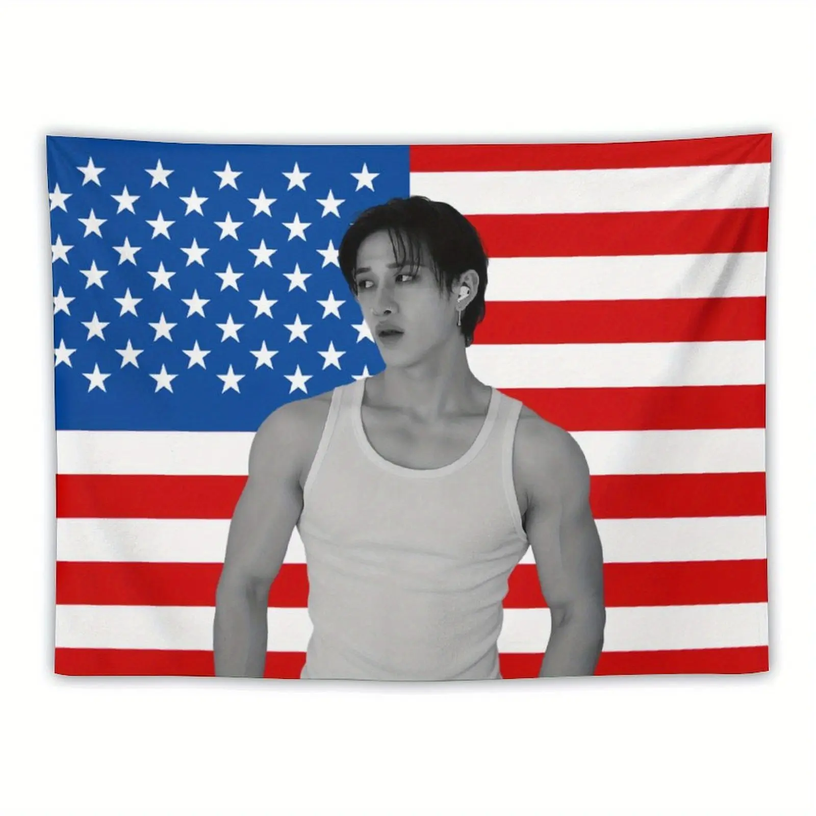 60in x 40in BangChan Music Album Print Tapestry - Light Home Decor Wall Hanging, Pink Flag Banner for Living Room Bedroom, Friend Gift