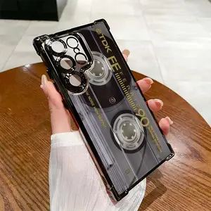 Retro Cassette Pattern Phone Case Compatible with Samsung Galaxy S25 S24 S23 S22 S21 FE Ultra Plus 4G 5G, Transparent Soft Back Cover for Drop