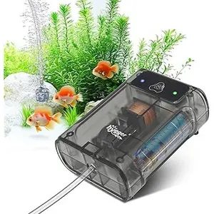hygger Battery Powered Aquarium Air Pump, Quiet Black Translucent Thick Shell Portable Fish Tank Bubbler Aerator for Outdoor Fishing, Power Outage, Emergency