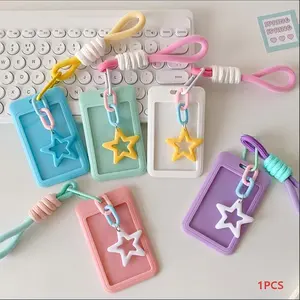 Candy Color Slide Cover Card Holder, Student Lanyard, Bus Card Metro Card Case, Cute Display Small Card Bag, Office Supplies, All Seasons