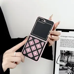 Pearl Grid Phone Case for Samsung Foldable Galaxy Zflip7 Zflip6 Zflip5 Z Flip3 4, Luxury Fashion Women's Cover, Stylish Protective Design Protection Accessories, Casing