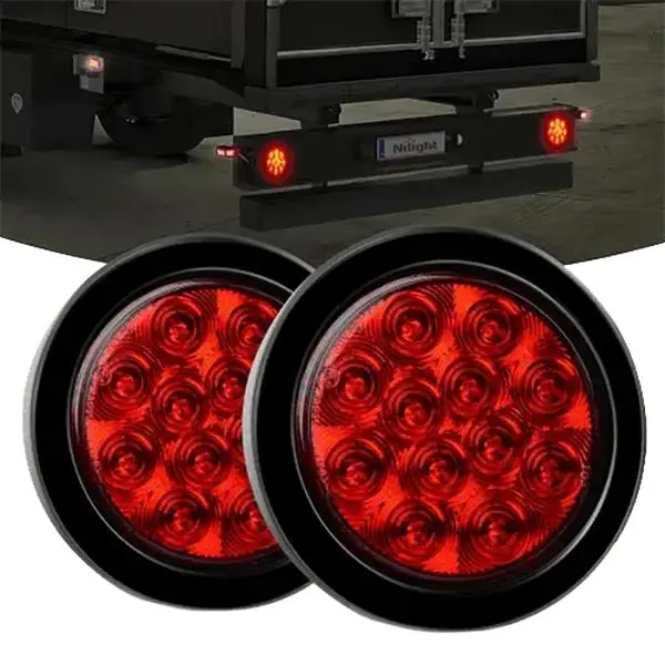 Nilight 2PCS 4" Round Red LED Trailer Tail Lights - 12V System, Silicone Seal, Surface Mount Grommet Plugs, IP67 Waterproof, Car Lighting Upgrade, Led Lights Car for Trucks, Bright Lights