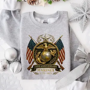 [ New Collection For Men ] [ Made in USA ] Marine Corps 250th Anniversary Sweatshirt, USMC 1775-2025 Shirt, Military Veteran Gift, Patriotic Crewneck, USA Flag Sweater, For Dad Menswears