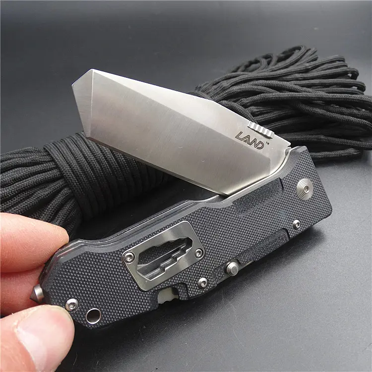 LAND 9046 Folding Knife Pocket Knife Tanto 12C27 Blade Multi Knife Survival Tool EDC Knife(Black) Multifunctional Pocket EDC Multitool
