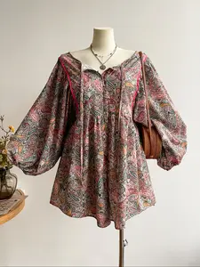 Plus Size Floral Print V Neck Ruffle Sleeve High Waist Loose Swimsuit, Perfect for Beach Vacation, Coachella Music Festival & Tropical Getaway, Wide Sleeves, Beach Outings