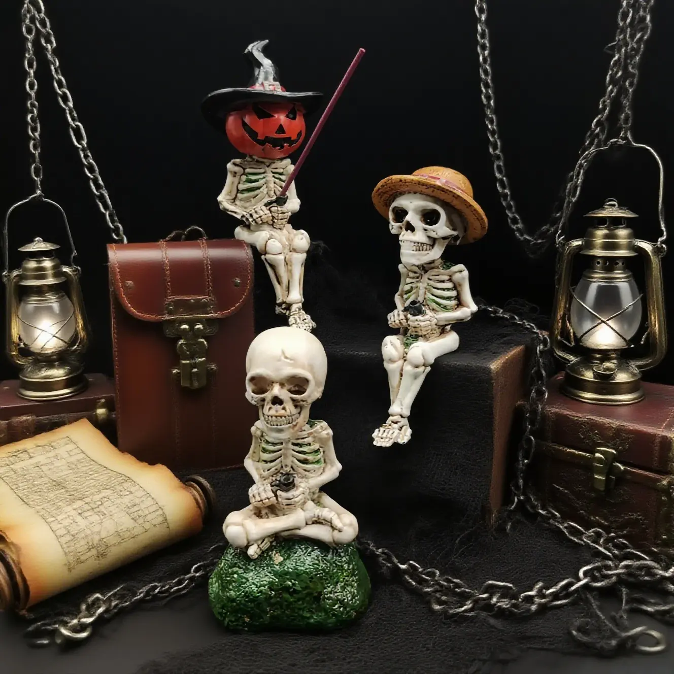 Gothic Cross-Legged Skull Resin Incense Holder - Home Fragrance Accessory for Scented Candles, Diffusers, Halloween Desktop Decoration, Adult Spooky Novelty Gift (Unique Weird Art Piece)