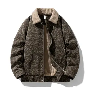 Vintage Leopard Print Fleece Jacket Autumn and winter fashion casual collar warm jacket zipper closure coat winter clothing