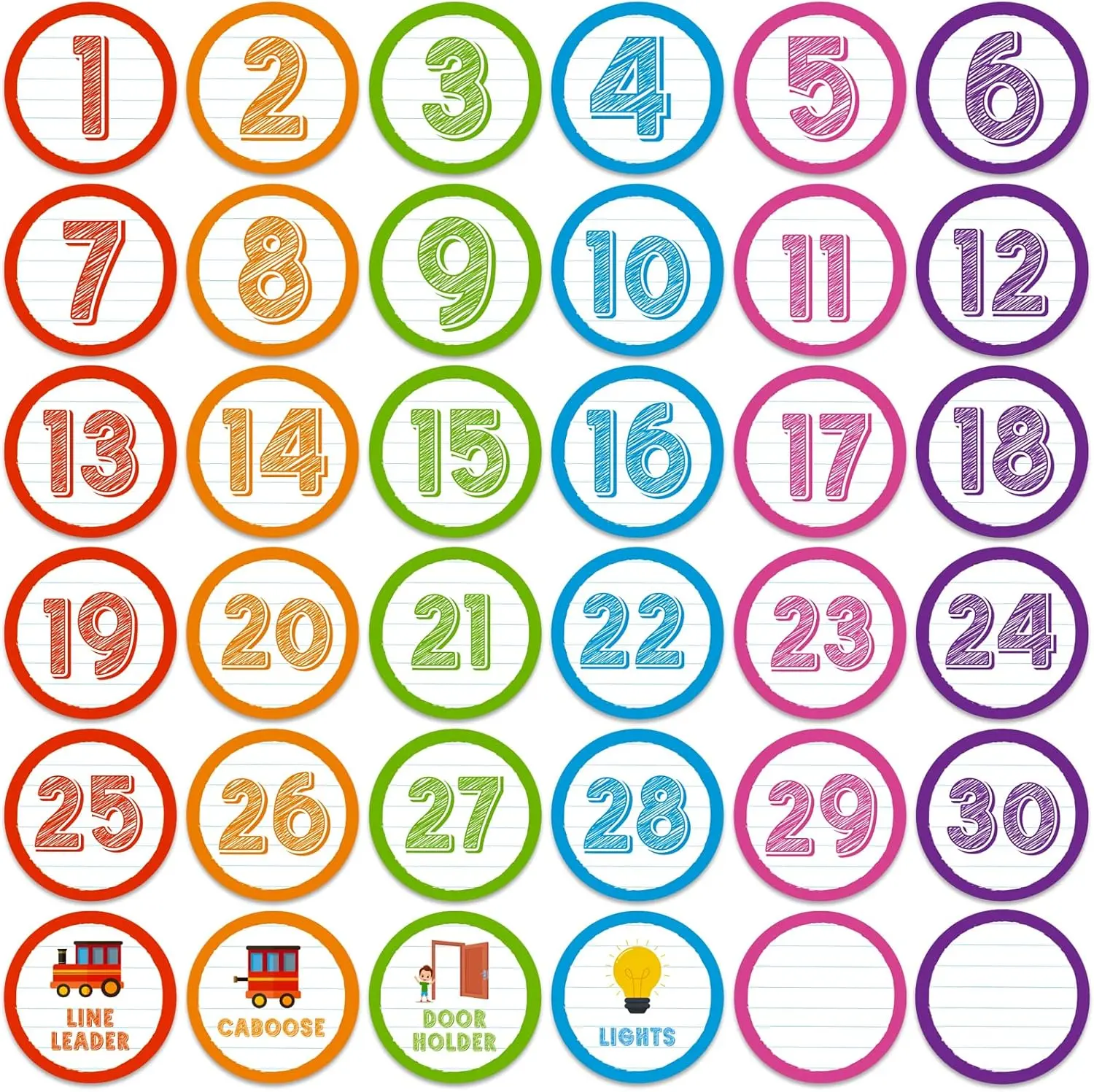 36PCS Colorful Number Spot Markers Stickers Line up Spots for Classroom Floor Number Stickers Classroom Line up Spots Dots Floor Decals for Teacher Kindergarten Preschool Elementary